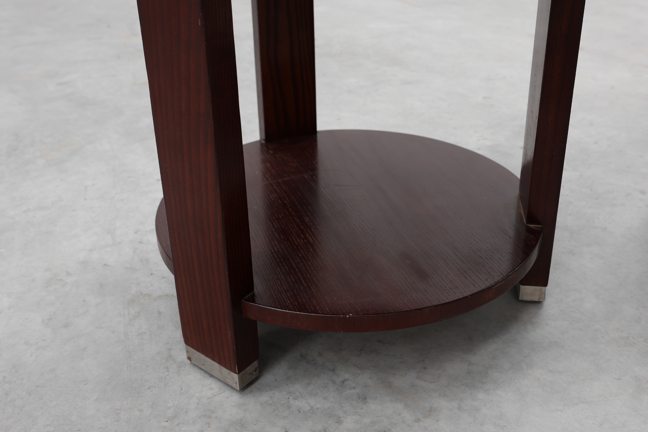 Pair of 2 round side tables in wood with metal, Belgium ca. 1980thumbnail